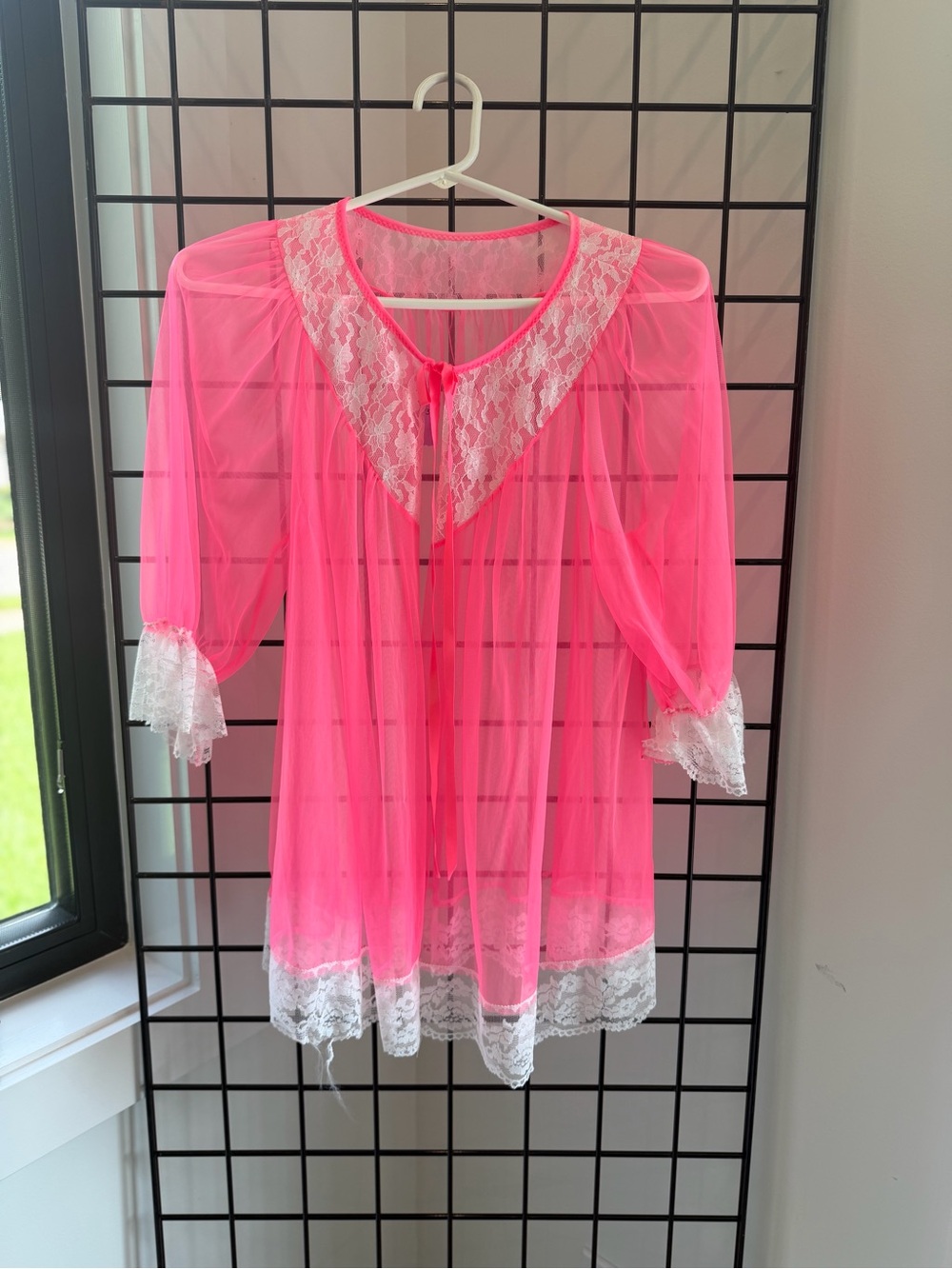 Vintage Hot Pink Sheer Lace-Trim Lingerie